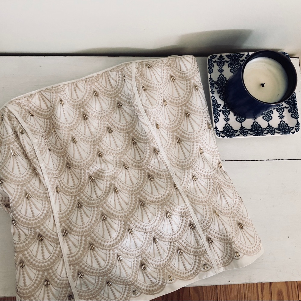WHBM White and Gold embroidered strapless shirt!